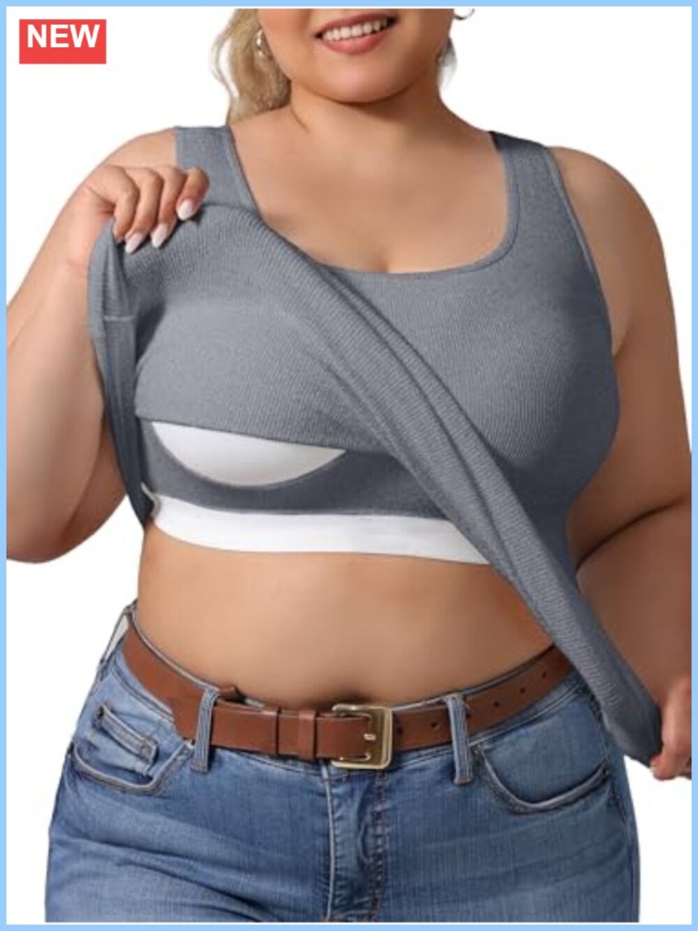 Plus Size Tank Top with Built-in Bra Padded Racerback U-Back Yoga Gym